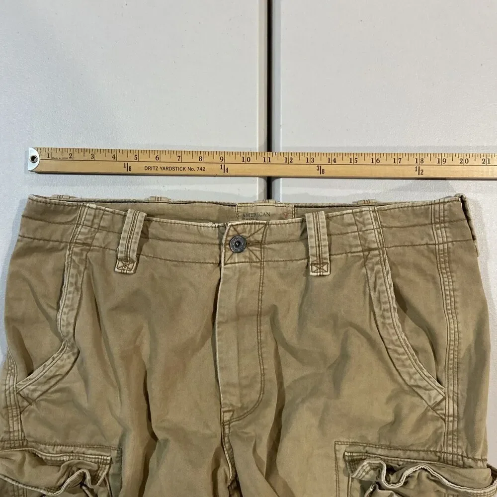 American Eagle Outfitter Men Classic Length Stone Gray Khaki Cargo Shorts Sz 38